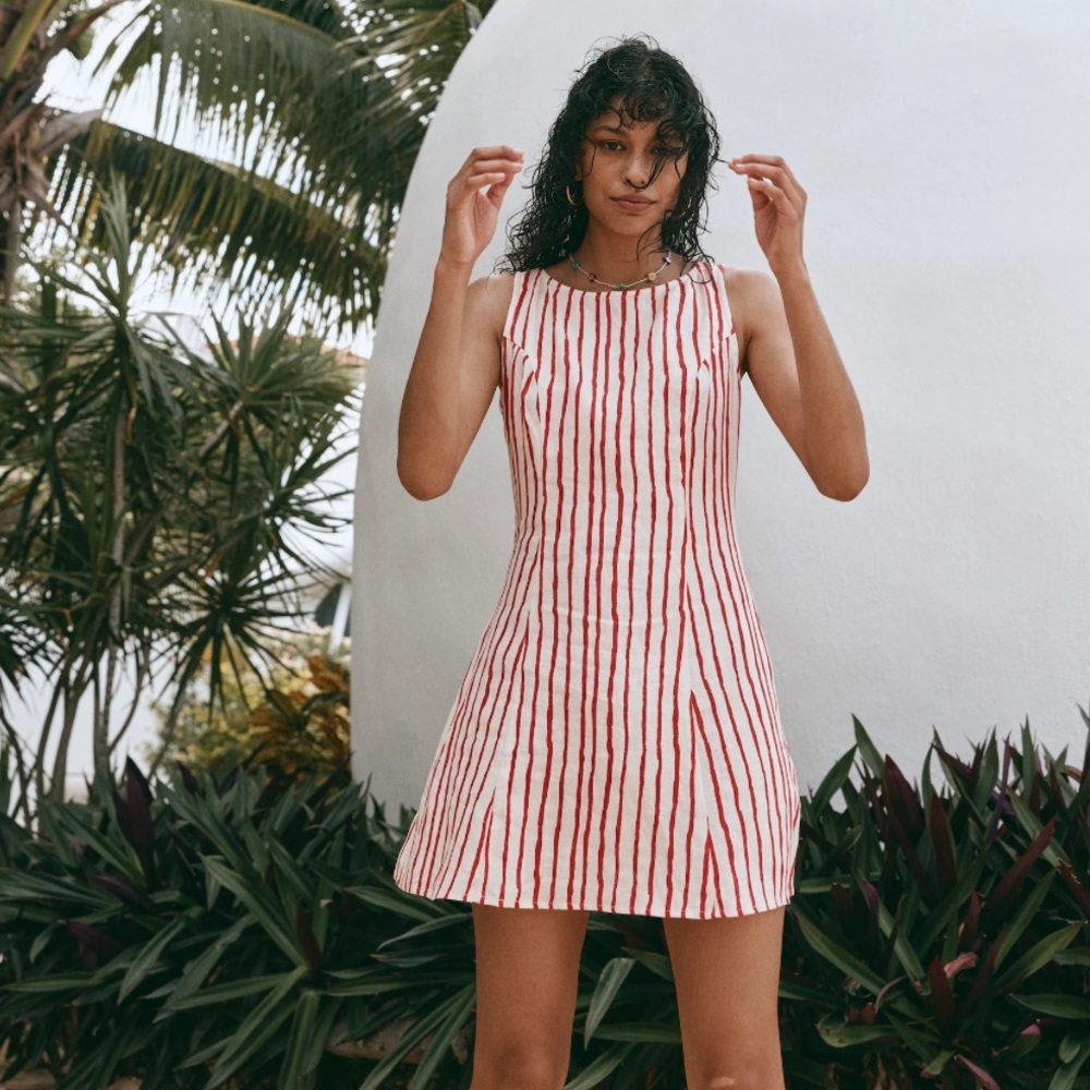 VRG GRL Chloe Linen Dress in Red Stripe